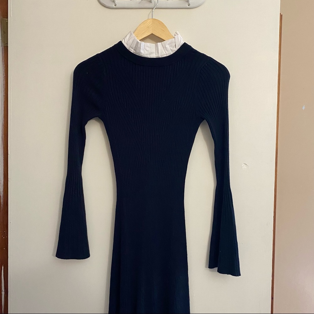 Sandro paris long knit dress w white collar eu34